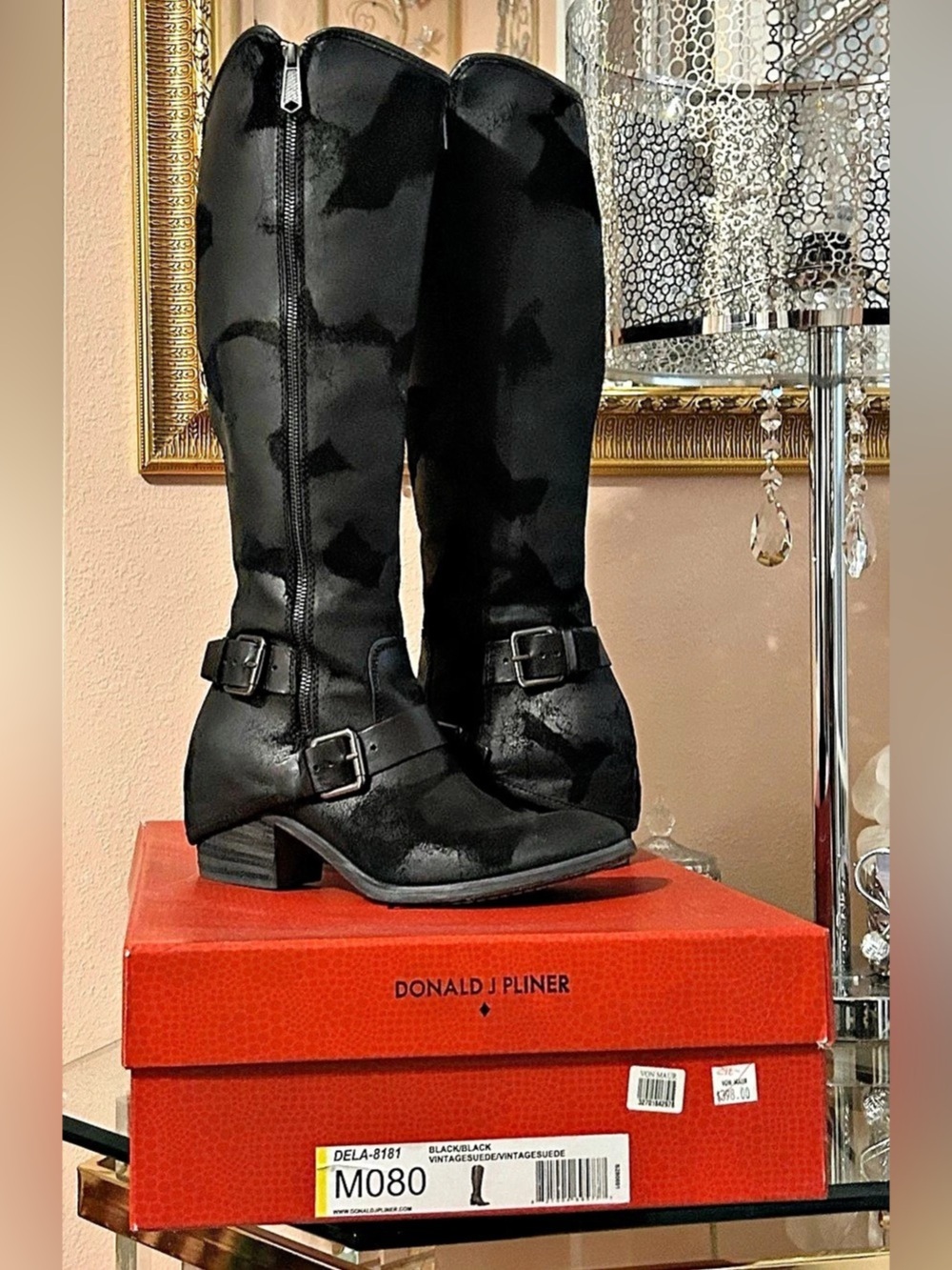Donald J Pliner Dela Black Leather Knee High Boots Size 8